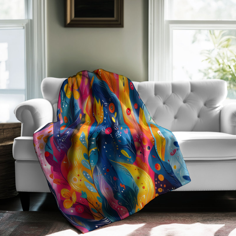 Vibrant Whimsy - couverture Sherpa de qualité supérieure 1 pièce, Lit simple