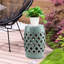 Tabouret de jardin 13 po x 18 po en céramique avec motif en treillis tissé et table de bout décorative en matériaux forts émaillés, bleu antique