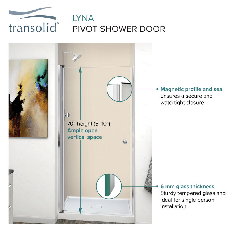 Porte de douche pivotante Lyna 68,6 cm x 177,8 cm, noir mat