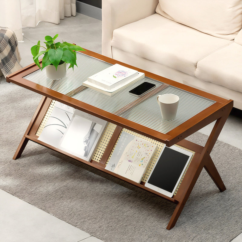 Table basse moderne Mid-Century avec plateau en verre
