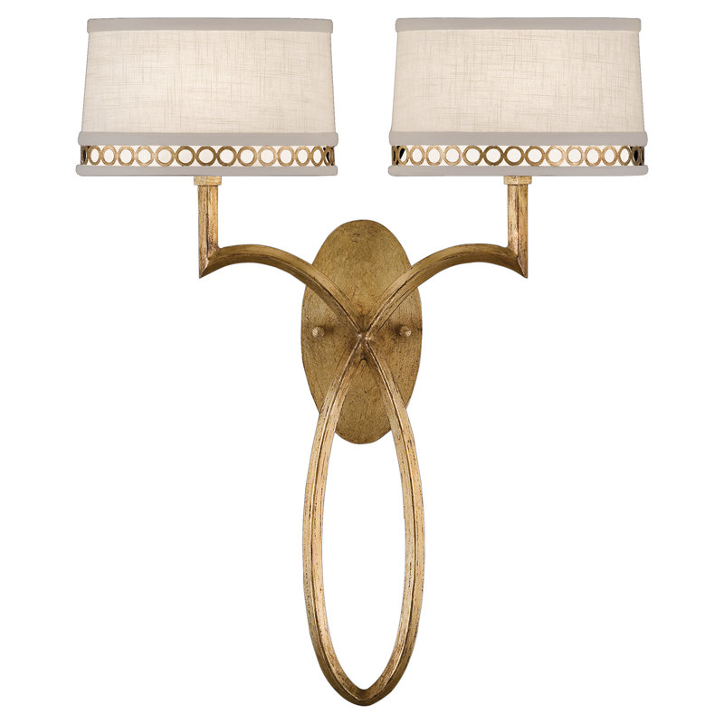 Allegretto Fabric Armed Sconce, Burnished Gold Leaf