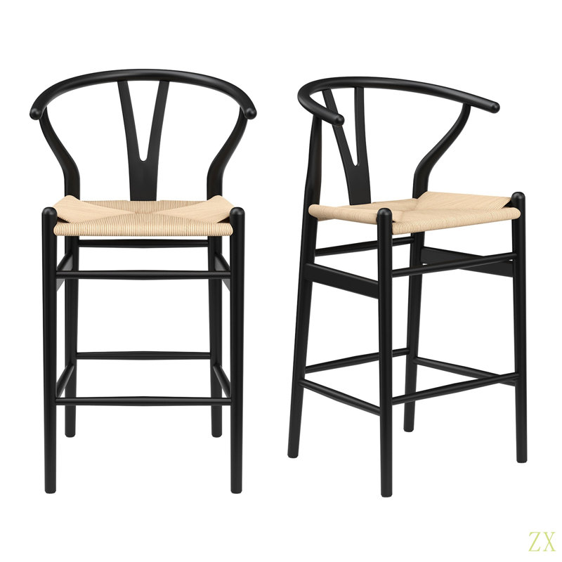 Tabouret de bar Wishbone entièrement assemblé, tabouret de bar à hauteur de comptoir pour îlot de cuisine