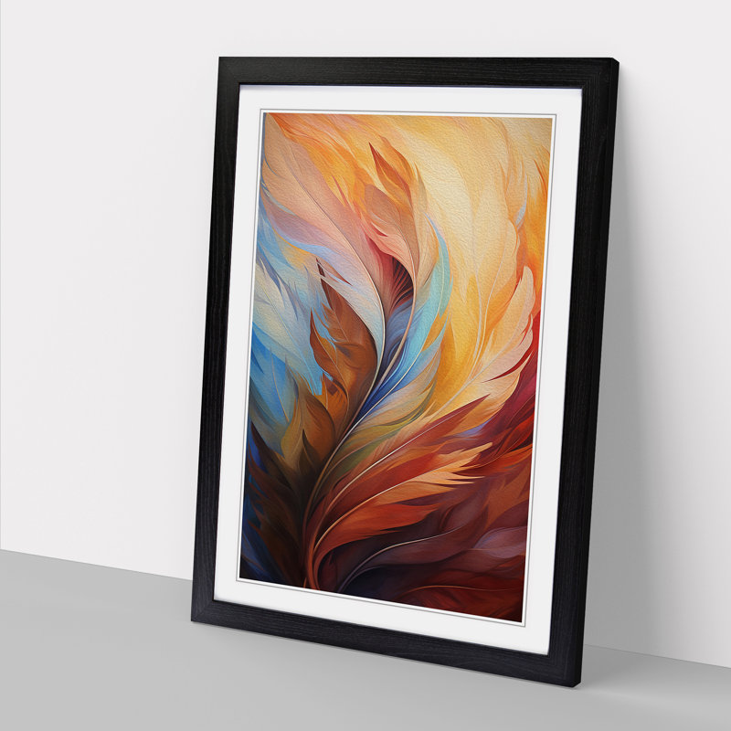 Feather Orphism - Single Picture Frame Print on Wood, 34cm H x 25cm W x 2cm D, Black