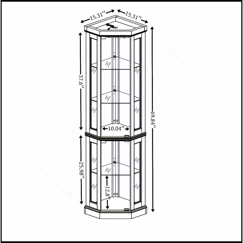 Graceful Lighted Curio Cabinet For Living Room, Showcasing Treasures, Light Oak