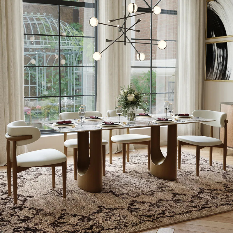 Modern Rectangular Sintered Stone Dining Table With Double Pedestal Base, Pandora, 30" H x 70.87" L x 35.43" W