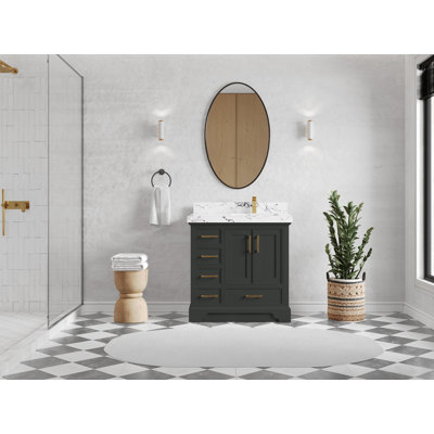 Meuble-lavabo simple 36 po avec comptoir en quartz Jimmi