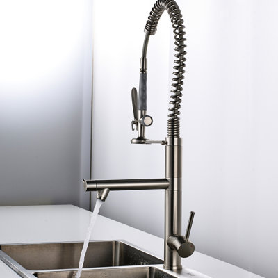 Brushed Nickel Kitchen Faucet With Movable Pull Down , For Modern Sinks In Nickel, Single Handle Operation