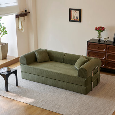 Canapé à compression de 78,8 po, canapé-lit convertible au sol avec accoudoirs avec dossier coussiné, canapé-lit futon confortable, causeuse modulaire désossée, tissu en velours côtelé, pour le salon, la chambre à coucher