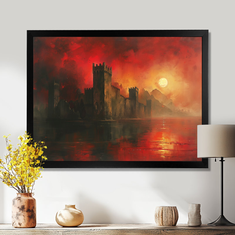 Art mural Fortress Mystic Red Yellow Fortress II, Toile encadrée noire simple, H 12 po x l 20 po x P 1 po