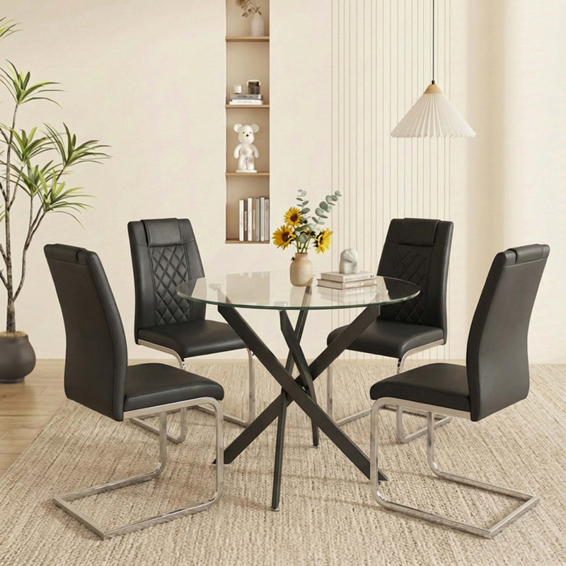 Table de salle à manger ronde, table de salle à manger en verre de 35,5 po avec pieds, table de cuisine moderne pour la maison, salle à manger