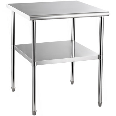 Table de préparation en acier inoxydable, 30 x 30 x 36 pouces, capacité de charge de 800 lb, table de travail en métal robuste avec tablette et pieds réglables, poste de travail commercial pour la cuisine, le garage et la cour arrière