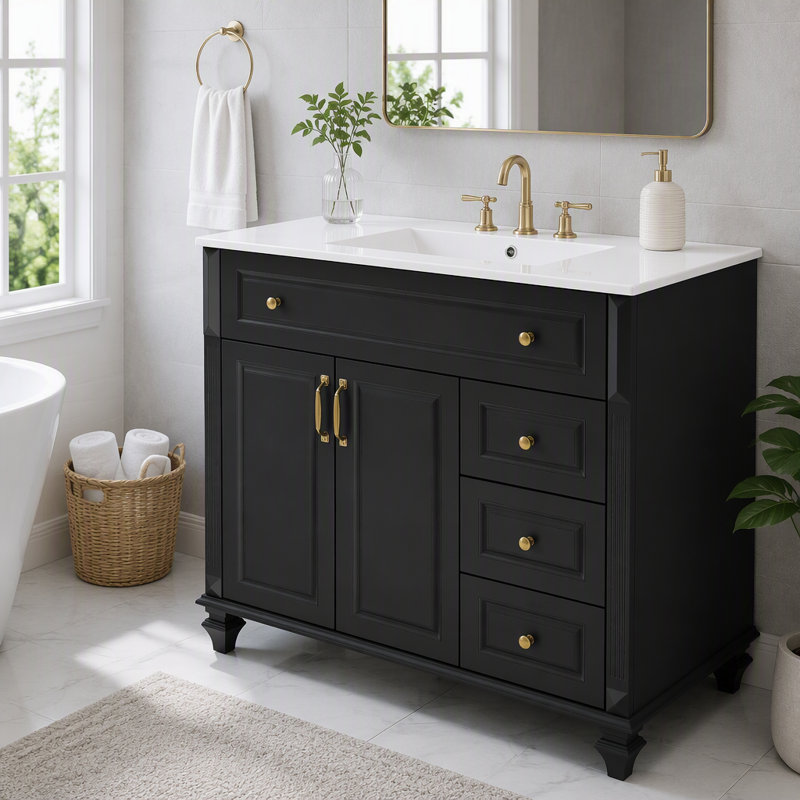 Meuble-lavabo de 91 cm (36 po) avec lavabo et tiroir rabattable, Bleu gris