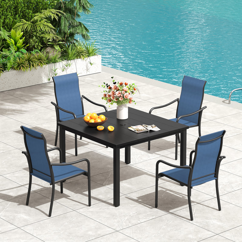 Square Patio Dining Set, Black/Blue