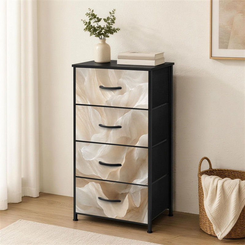 Commode à 4 tiroirs pour chambre à coucher abstraite Beige fluide qui coule comme de la soie Soft Folds Organic Waves