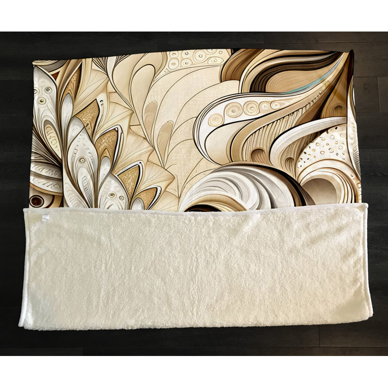 Throw Blanket, 68" W x 80" L, Floral/Abstract, Brown/Tan/Black