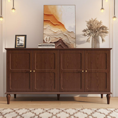 Buffet Mid-Century avec 4 portes et tablettes réglables, brun