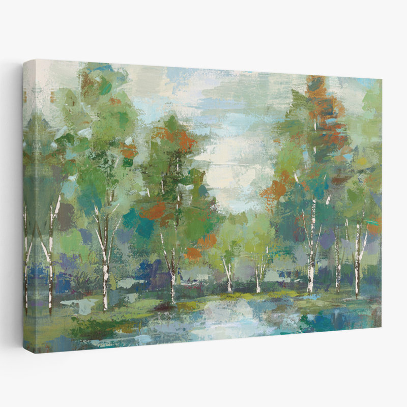 Forêt à l'aube, culture turquoise - forêt bleue, lac vert, H 24 po x l 16 po