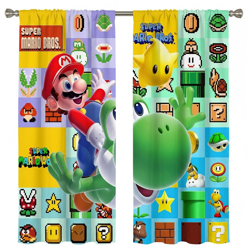 Ensemble de rideaux de fenêtre 82 po x 82 po Super Mario pour filles / garçons, ensemble de panneaux super Mario avec passe-tringle 2 pièces