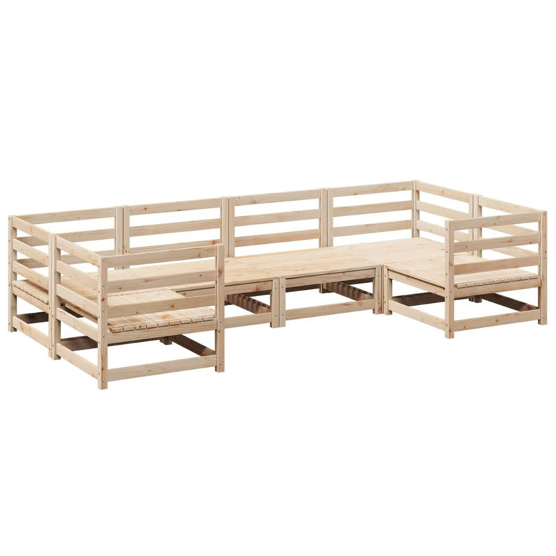  Ensemble de canapé de jardin modulaire en bois de pin massif naturel, Coussin gris foncé / structure naturelle