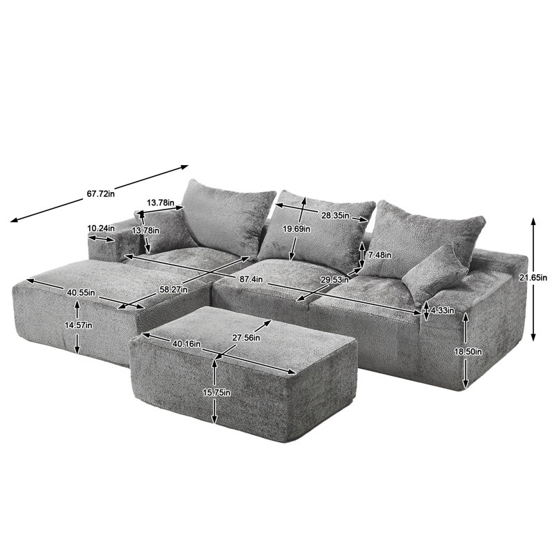 Chenille Upholstered U-Shape Sectional Sofa - Modular Sofa Collection, Grey Chenille