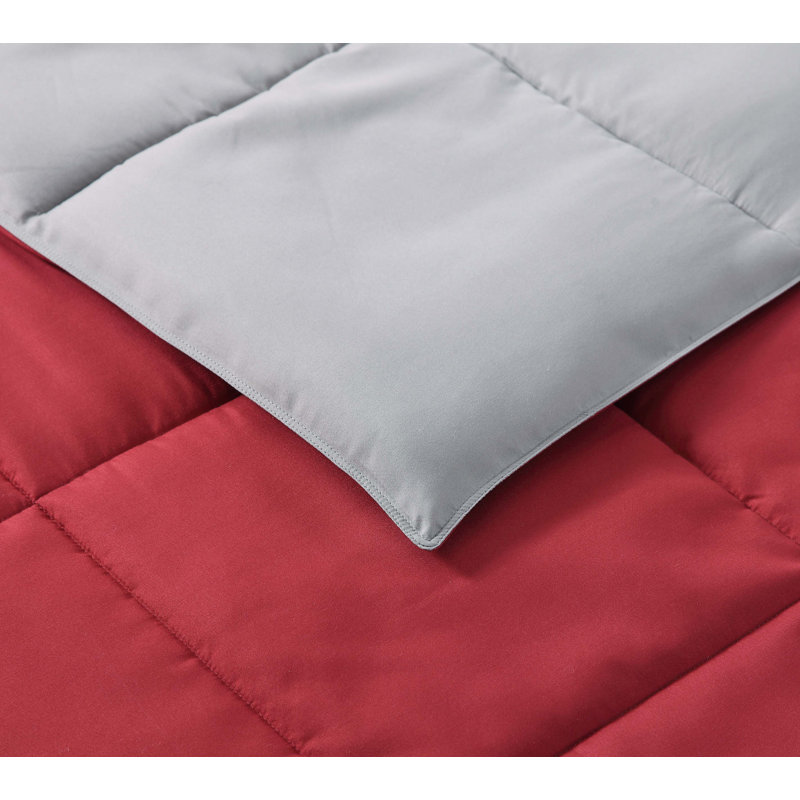 Everyday Polyester Baffle Box Stitch Comforter, Twin XL Comforter + 1 Standard Sham, Red/Gray