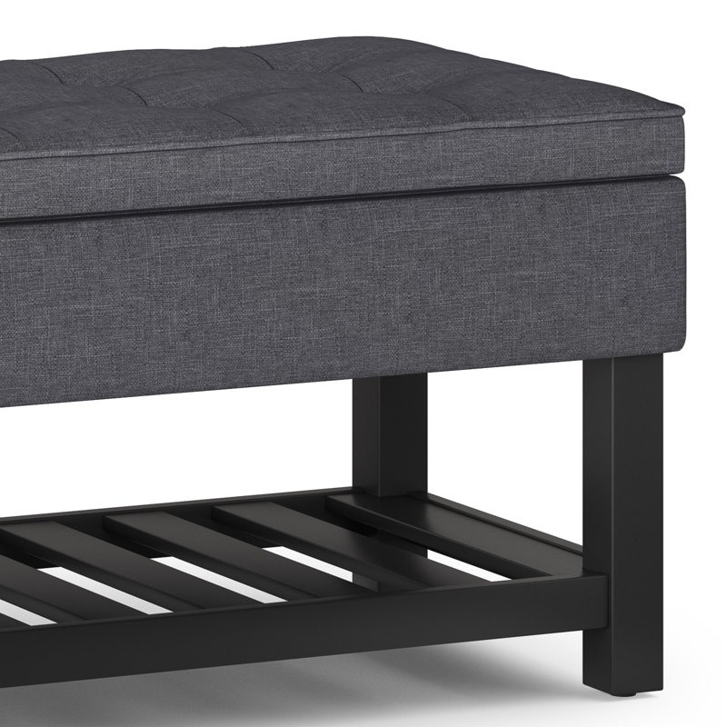 Slate Gray Tufted Wood Rectangular Ottoman Bench with Storage