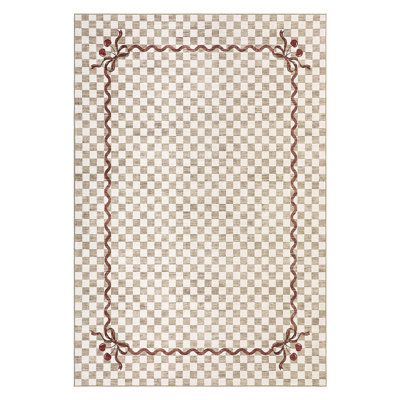Tapis lavable en faux cerisier Coquette Gingham Cherry avec envers antidérapant