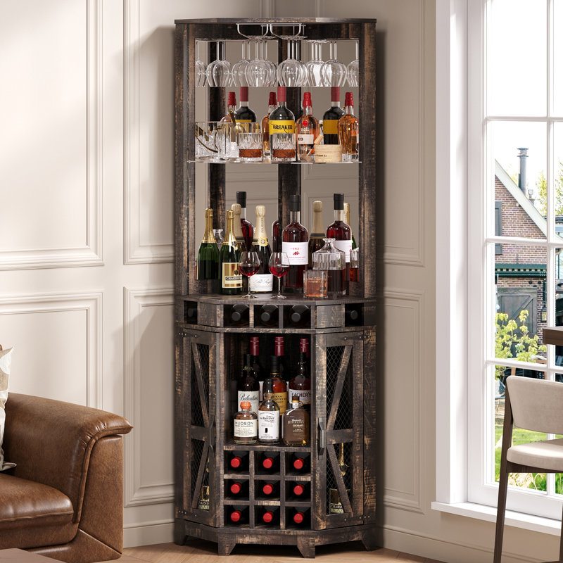 72" Height Corner Bar Cabinet With Wine Storage