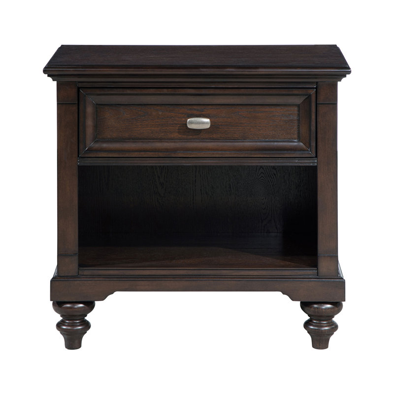 Table de chevet en bois 1 tiroir avec quincaillerie bronze industriel en chêne foncé
