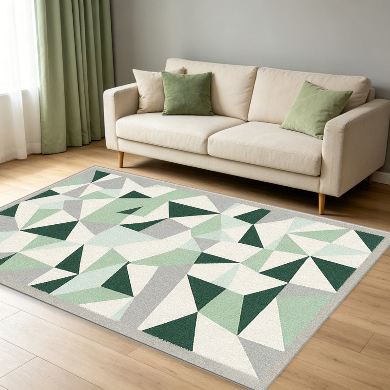 Green Fragmented Triangle   area rugs for Living Room, Soft and Comfortable, Suitable for all seasons, easy to maintain, machine washable Indoor floor mat, Under Table Farmhouse suitable for Bedroom, Dining Room, Study,  Balcony, Home Decor Patio