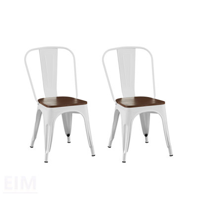 Ensemble de 2 chaises de salle à manger en métal noir brillant avec siège en bois de noyer, empilables et durables pour une utilisation intérieure et extérieure