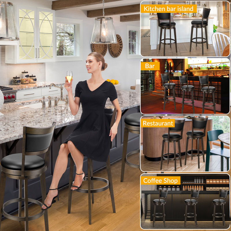  Leather Back Swivel Bar Stools (Set Of 2), Extra Tall (34" Seat Height)