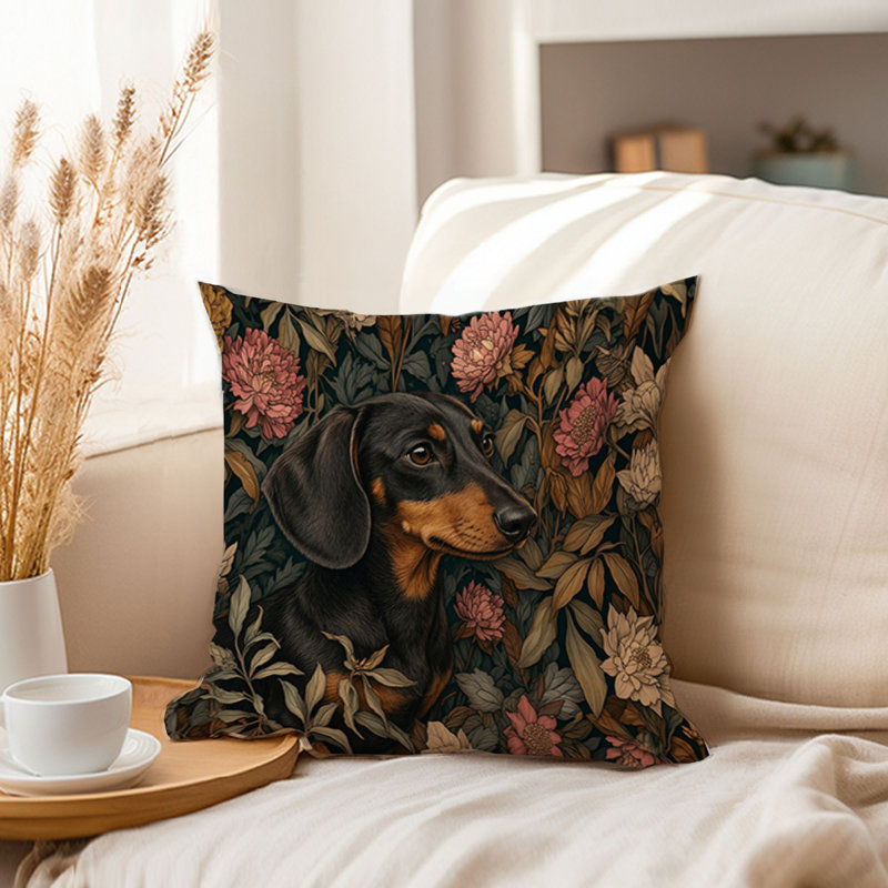 Housse de coussin animaux animaux William Morris - Dachshund VI Cottage, 20x20