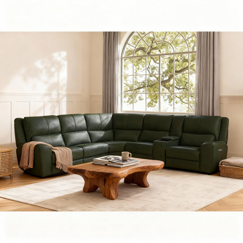 Ensemble de canapé modulaire inclinable en cuir fleur de qualité supérieure avec appui-tête réglable et soutien lombaire
