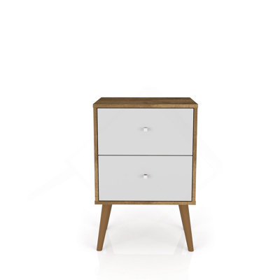 Table de chevet 18 po en brun rustique et blanc (2 tiroirs)