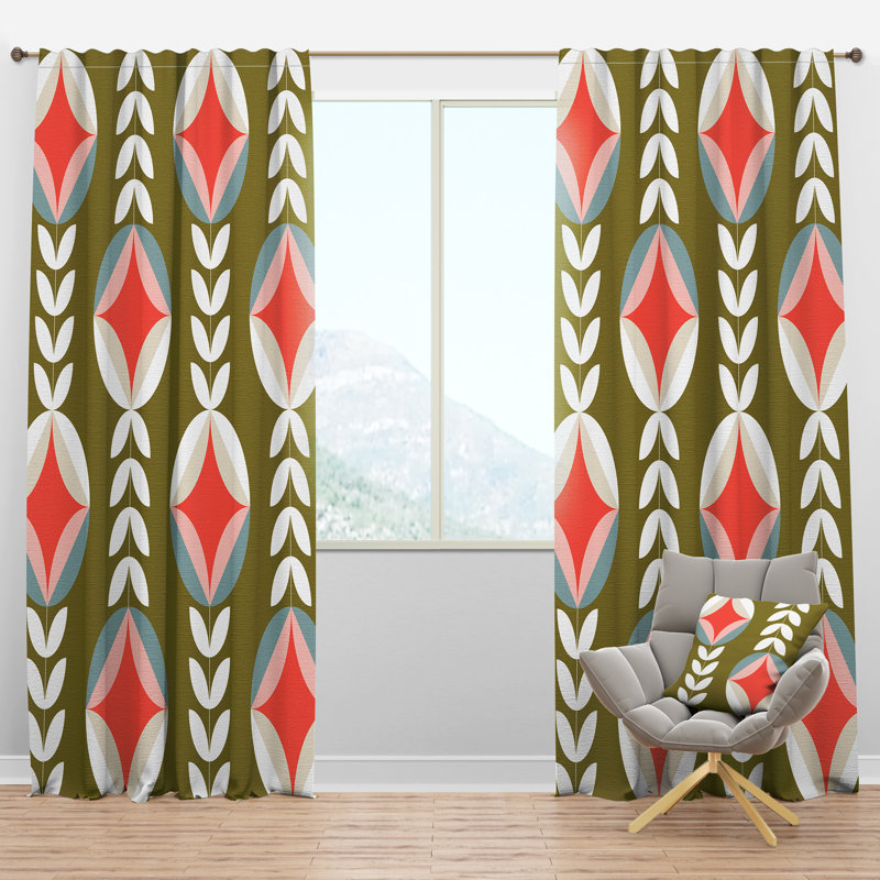 Panneau de rideau simple semi-diaphane avec passe-tringle Mid-Century Botanical I, l 52 po x L 108 po