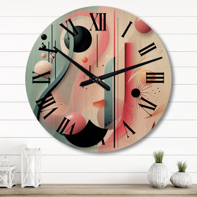 Flowers of Rhythmin Pink and Blue I - Modern Geometric Oversized Wood Wall Clock