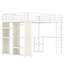 Lit mezzanine grand grain de bois blanc avec garde-robe, bureau et rangement, bureau à assemblage en douceur, espace de rangement pour votre espace de couchage