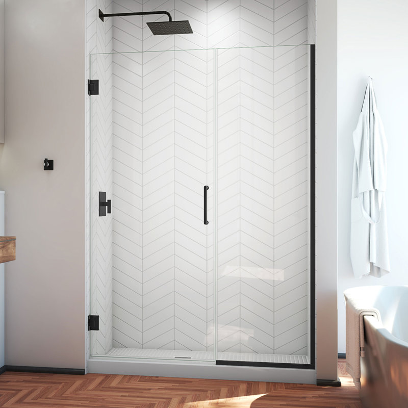 Porte de douche à charnière sans cadre DreamLine Unidoor Plus de l 48,5 à 49 po x H 72 po, Noir mat, 49"