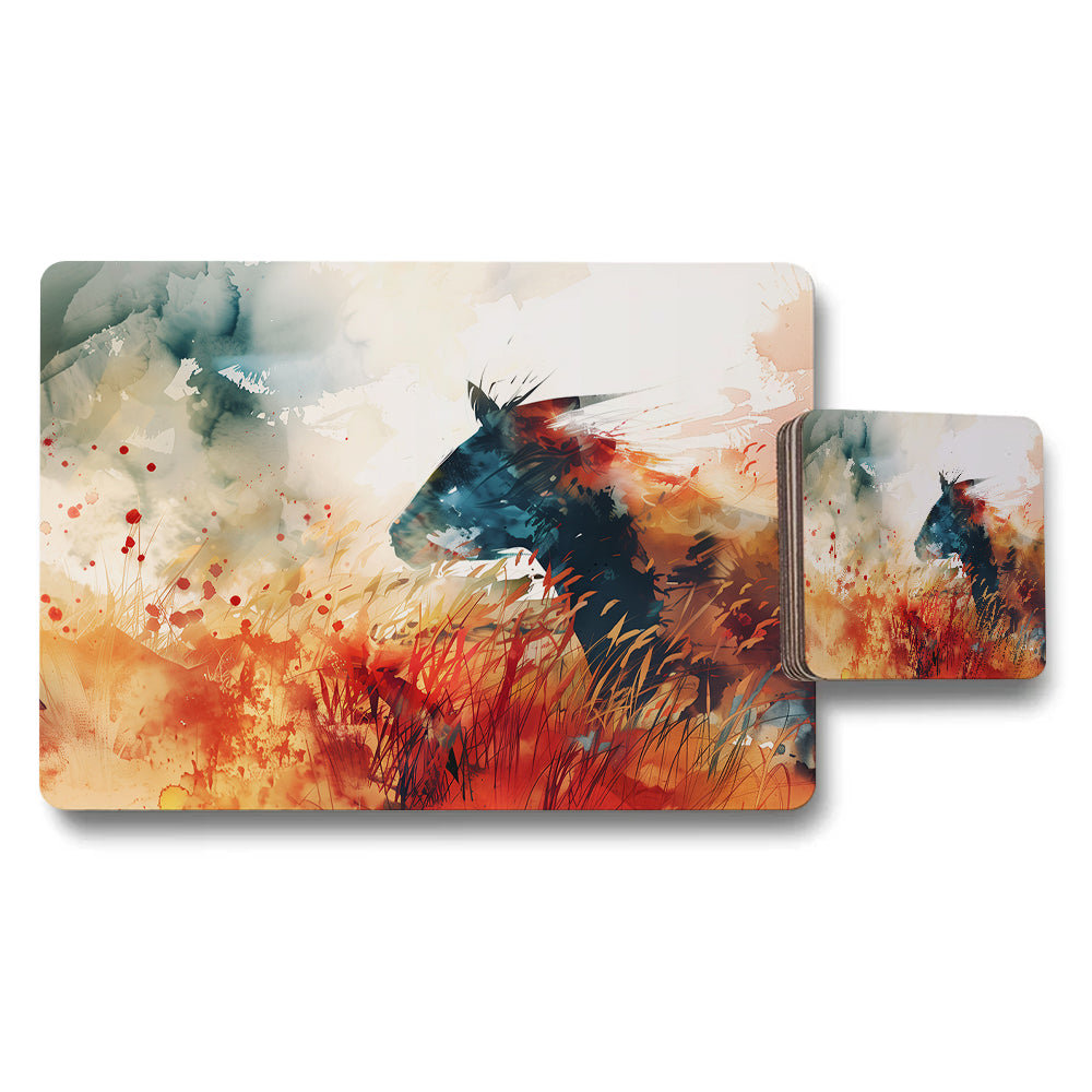 Horse Abstract Watercolor Placemats and Coaster Set