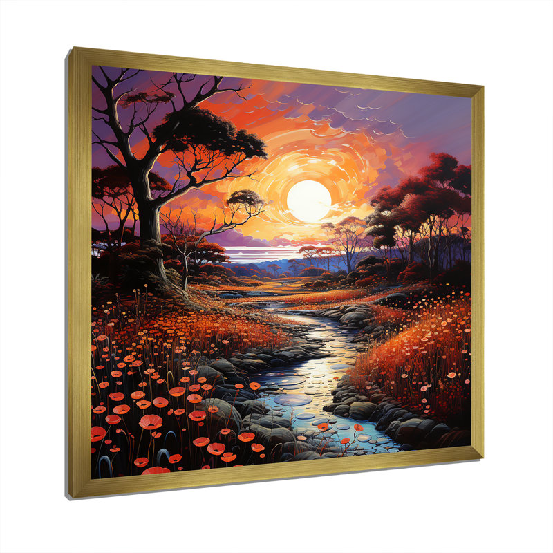 «Neo Expressionism Harmony Of River», reproduction sur toile, Cadre doré simple, H 16 po x l 16 po x P 1 po