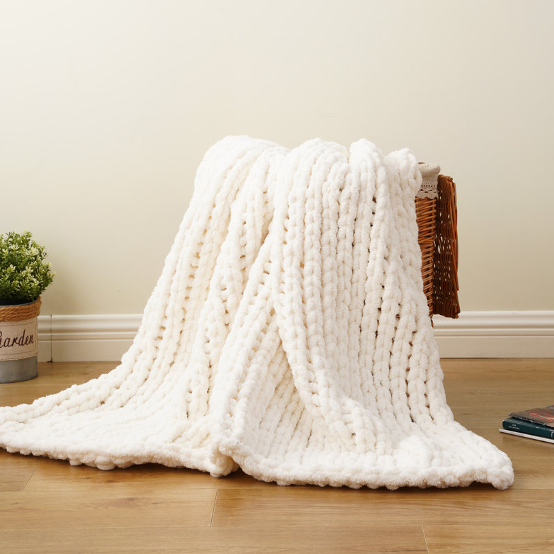 Jeté épais en tricot, jeté doux et épais en chenille, jeté en tricot fait à la main 50 po x 60, Crème