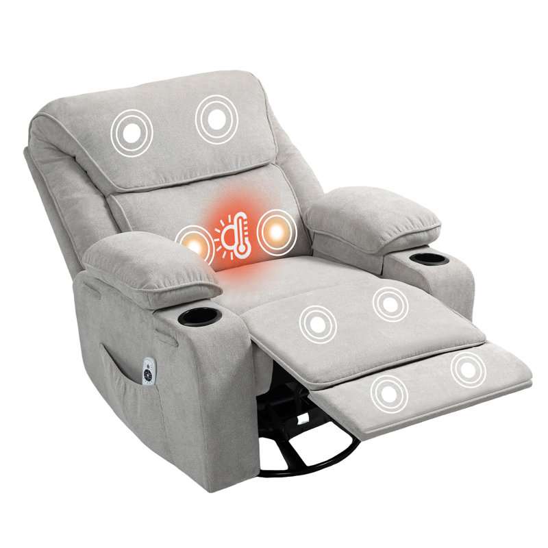 Modern Heated Massage Swivel Rocker Recliner with cup holders, Light Gray