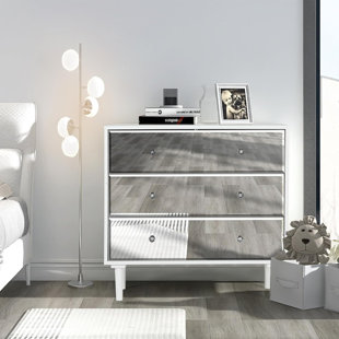 White Mirrored Dresser With 3 Drawer