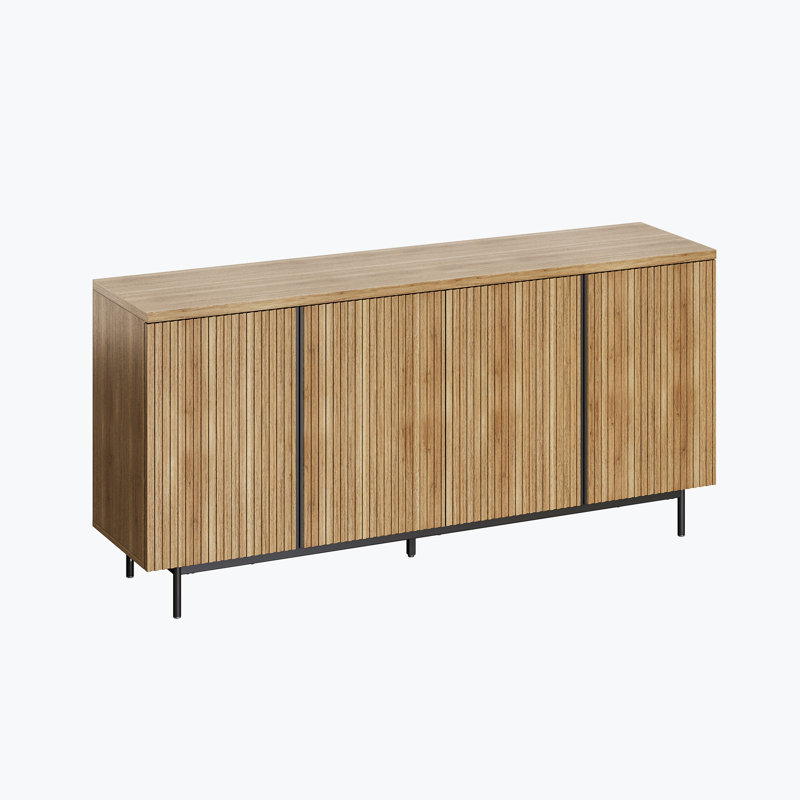 Wilber 63.4" Sideboard Buffet Cabinet with Fluted Decorative Doors, Modern Console Table, Camel