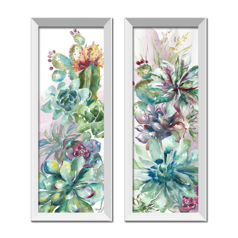 Magnifique « succulent floral panels », ensemble de 2 reproductions de peintures à l’aquarelle, H 6 po x l 18 po x p 0,75 po