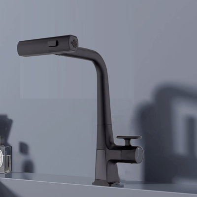 Robinet de cuisine à cascade avec affichage de la température, robinet de cuisine à poignée simple avec douchette rétractable, robinet d'évier de cuisine moderne, trois modes de sortie d'eau