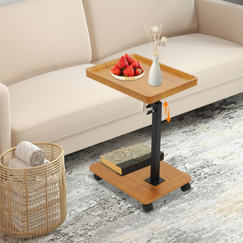 Table d'appoint avec table d'appoint en forme de C et roulettes pour canapé, Brun