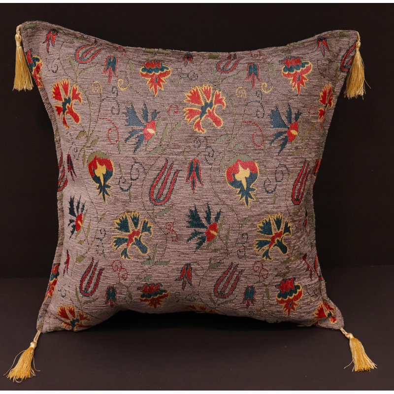 Southwestern Pillows Tassels Chenille Reversible Throw Pillow, Gray
