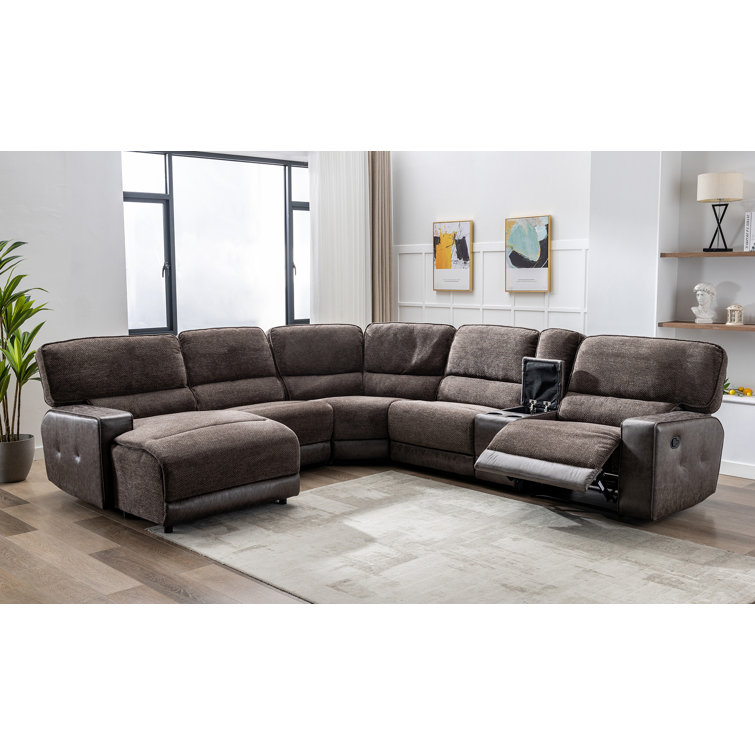Magic Home 110 in. PU Leather Recliner Sectional Sofa L Shaped Corner Couch with Storage Chaise, Lumbar Support and Cup Holders, Dark Brown